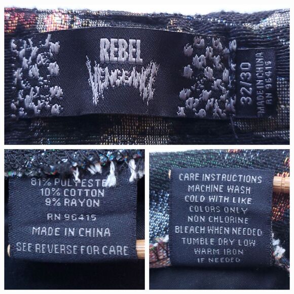 REBEL Vengeance Black Floral Tapestry Pants 32x30 (33x31 Actual) Streetwear Goth - Picture 7 of 14